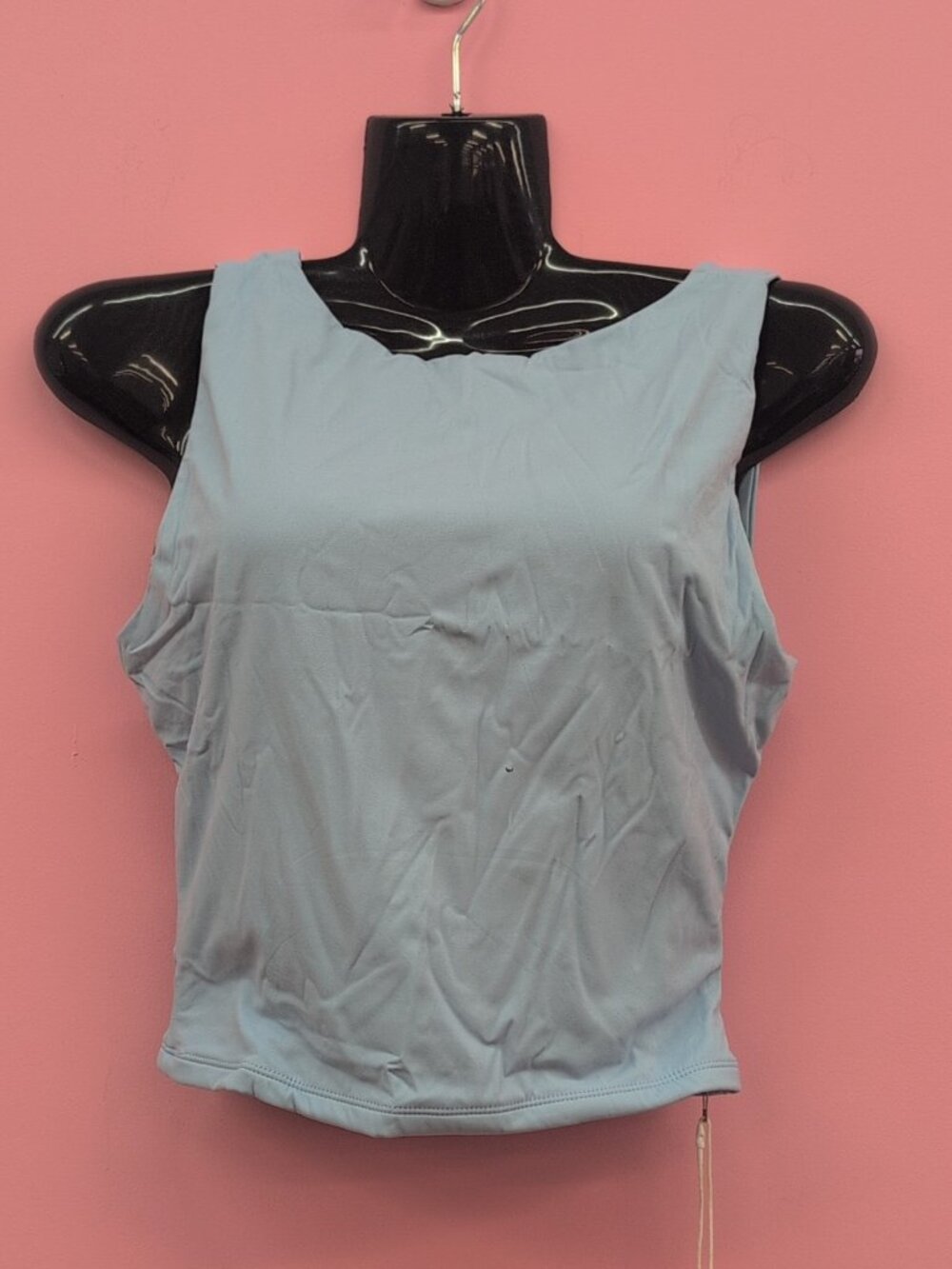 QINSEN Women Sexy Open Back High Neck Crop Tank Top Small Sky Blue NWT